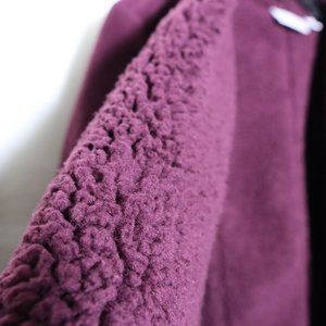 Denim & Co. Small Dark Magenta Faux Suede Faux Fur Trimmed Jacket W/ Open Front